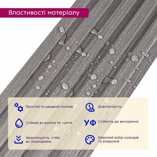 Декоративна рейка WPC стінова сіра 3000*150*9мм (D) SW-00001870 991943937 фото