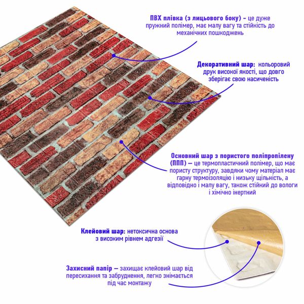 Самоклеюча декоративна 3D панель під бежево-коричневу цеглу катеринослав 700х770х3мм (047-3) SW-00000695 991942912 фото