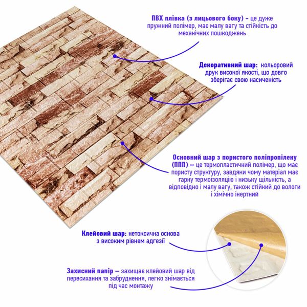 Самоклеюча 3D панель під бежеву цеглу катеринослав 700x770x5мм SW-00001375 991943534 фото