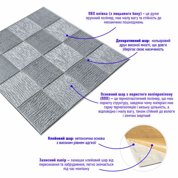 Самоклеюча декоративна настінно-стельова 3D панель 700х700х5мм (186) SW-00000491 991941774 фото