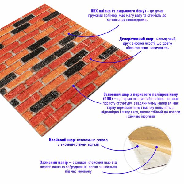 Самоклеюча декоративна 3D панель під бежево-коричневу матову цеглу катеринослав 700х770х5мм (047M) SW-00000636 991941779 фото