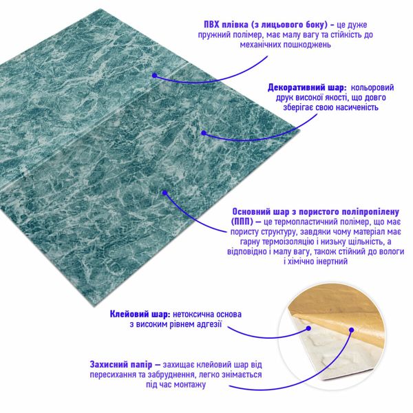 Декоративная 3D панель самоклейка Морская мраморная плитка 700x700x4мм (362) SW-00000530 991942821 фото