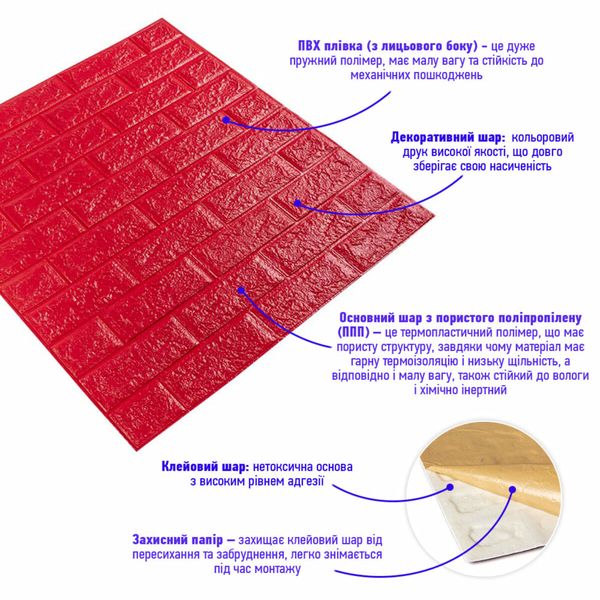 3D панель самоклеюча цегла червона 700х770х5мм (008-5) SW-00000145 1239539176 фото