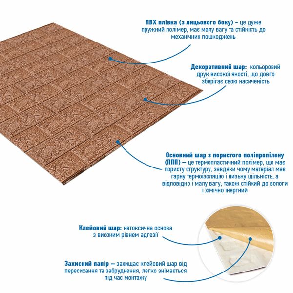 3D панель самоклеюча цегла Коричневий 700х770х5мм (020-5) SW-00000237 1336106555 фото