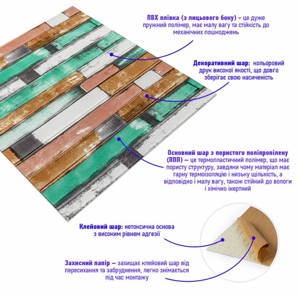 Самоклеющаяся декоративная 3D панель мятное дерево 700x700x5мм (057) SW-00000238 991941696 фото