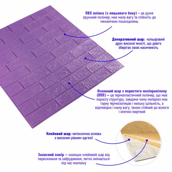 3D панель самоклеющаяся кирпич Пурпурный 700x770x3мм (014-3) SW-00000863 991942870 фото